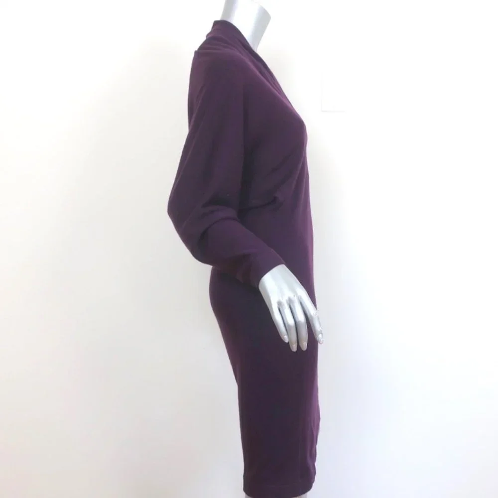 LANVIN DRESS PURPLE WOOL SIZE 40 LONG SLEEVE V-NECK - Picture 2 of 8
